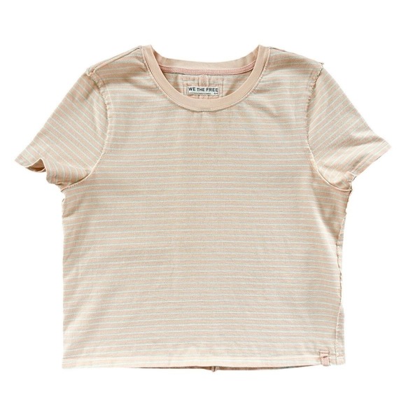 Free People Tops - We The Free Baby Tee T Shirt Striped Peach‎ Mint Size S Boxy 100% Cotton Staple